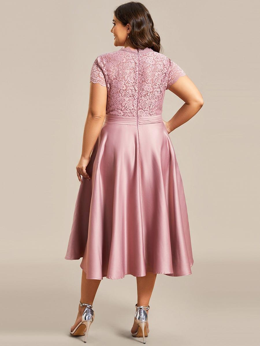 pretty HARLEY|Plus Size V-neck Lace Bodice A-line Cocktail Dress with Pockets