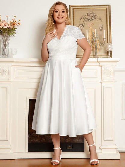 ever HARLEY|Romantic V-neck Lace Bodice Wedding Guest Dress with Pockets