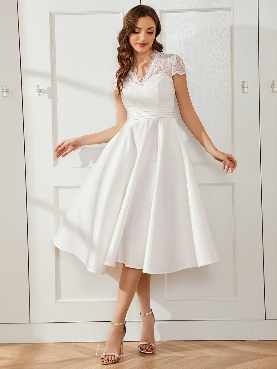 ever HARLEY|Romantic V-neck Lace Bodice Wedding Guest Dress with Pockets