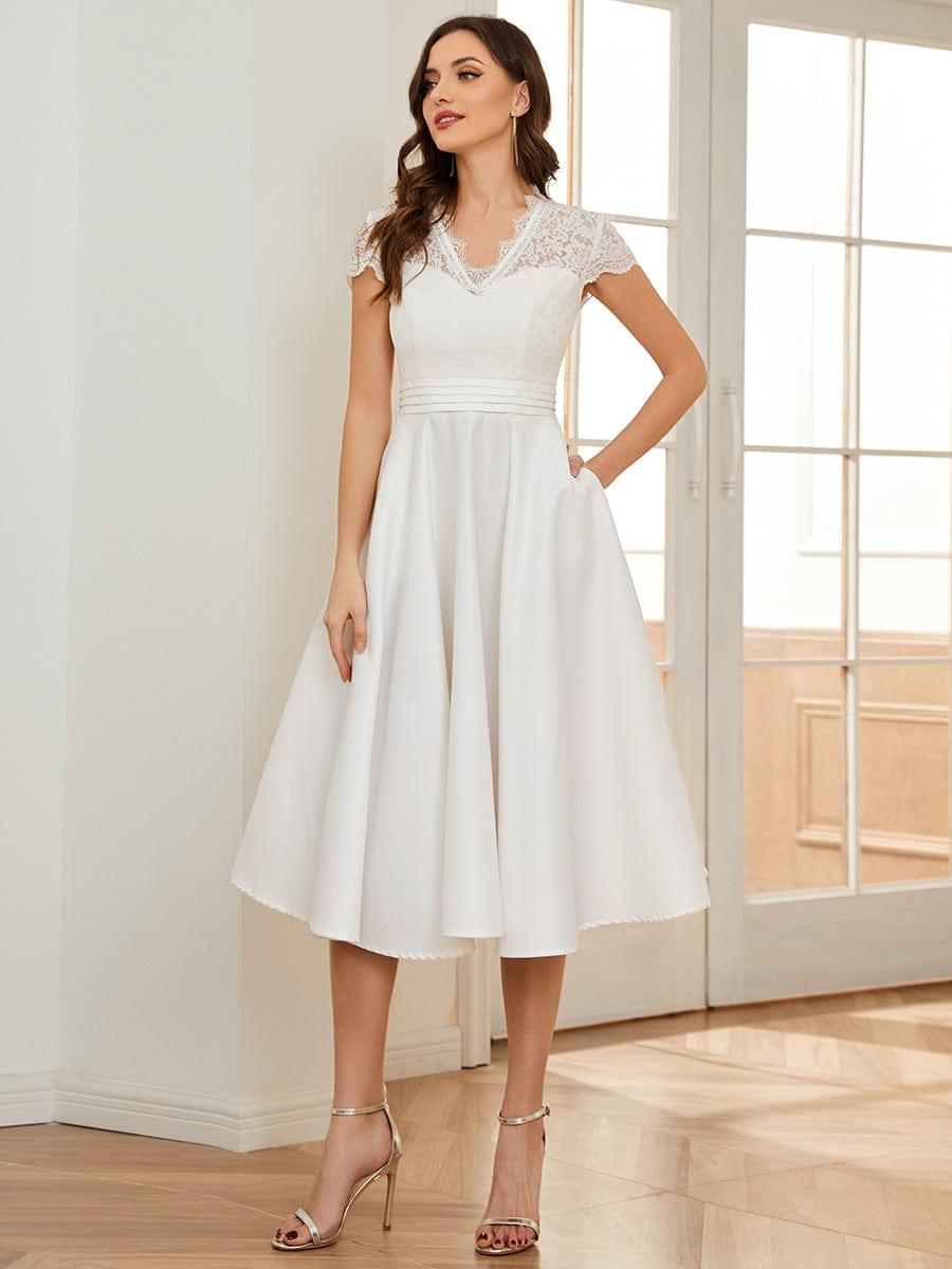ever HARLEY|Romantic V-neck Lace Bodice Wedding Guest Dress with Pockets