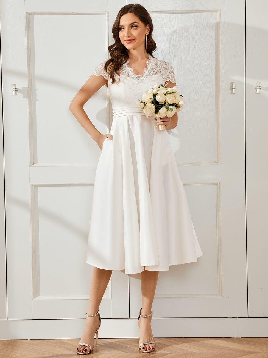 ever HARLEY|Romantic V-neck Lace Bodice Wedding Guest Dress with Pockets
