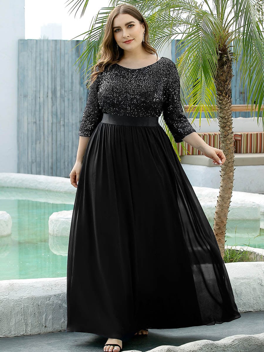 pretty FLORENCE|Plus Size Sequin 3/4 Sleeves Dresses