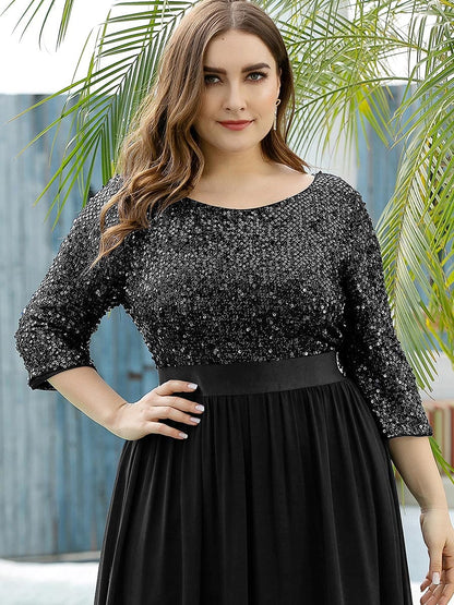 pretty FLORENCE|Plus Size Sequin 3/4 Sleeves Dresses