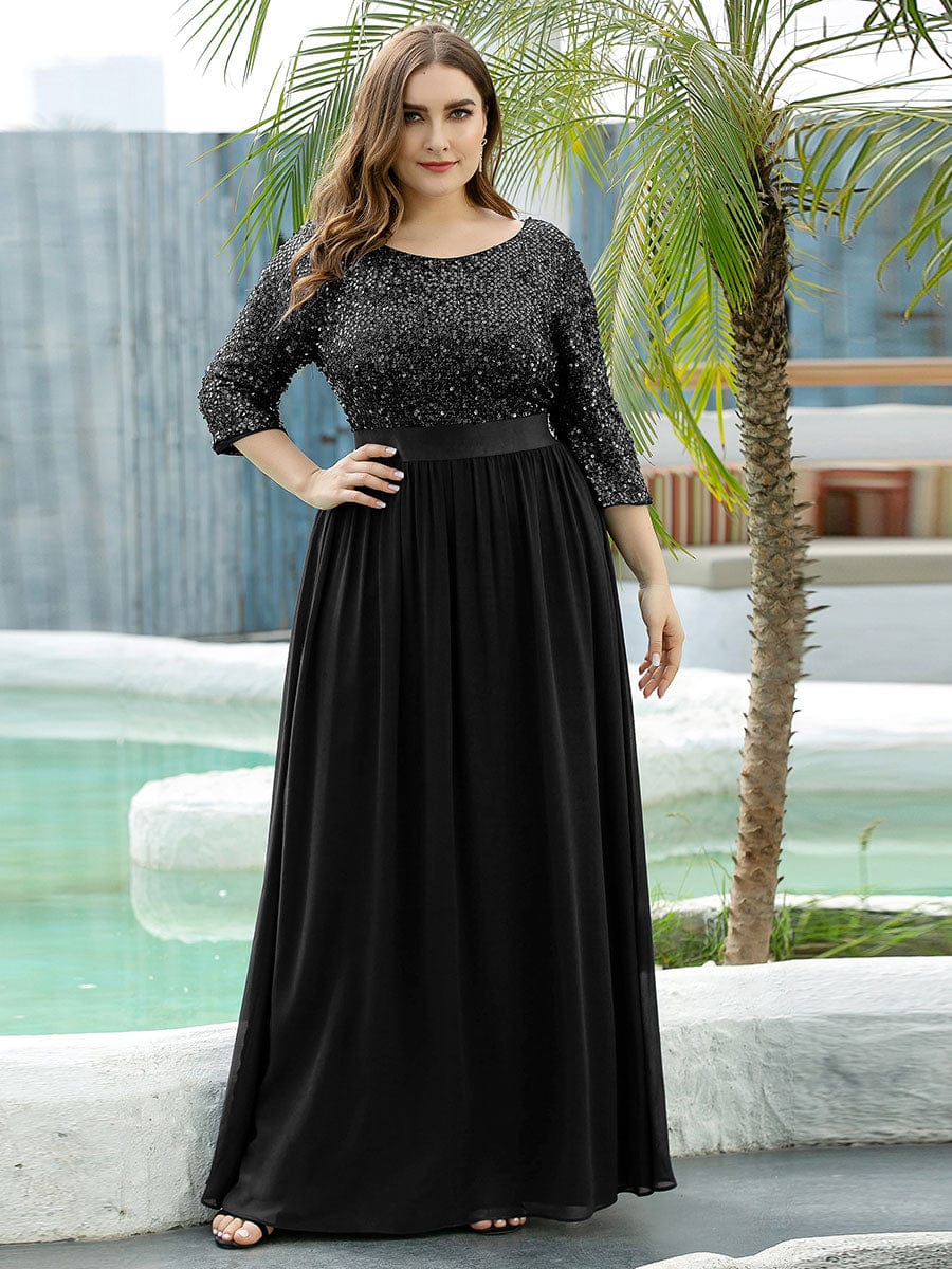 pretty FLORENCE|Plus Size Sequin 3/4 Sleeves Dresses