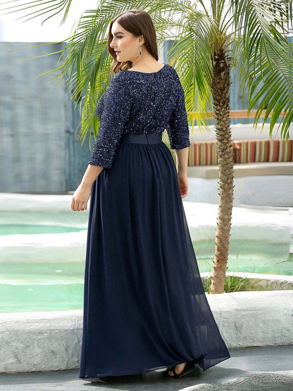 pretty FLORENCE|Plus Size Sequin 3/4 Sleeves Dresses