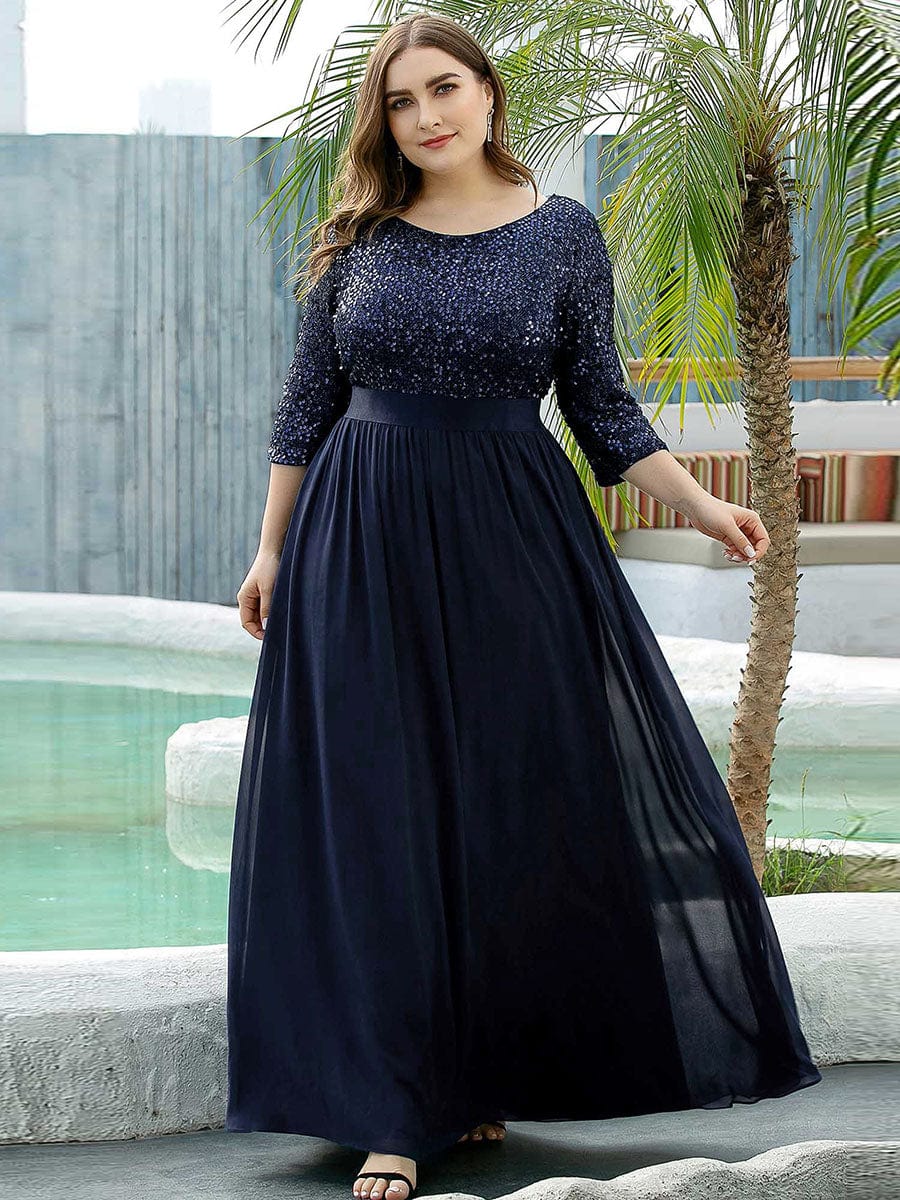 pretty FLORENCE|Plus Size Sequin 3/4 Sleeves Dresses