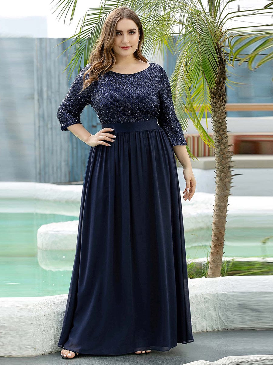 pretty FLORENCE|Plus Size Sequin 3/4 Sleeves Dresses
