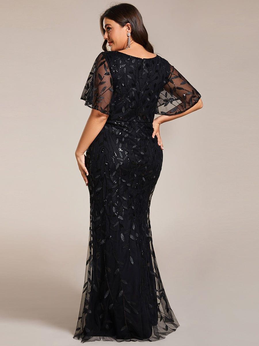 pretty DIONE|Fashion Plus Size V Neck Mermaid Sequin & Tulle Evening Dress