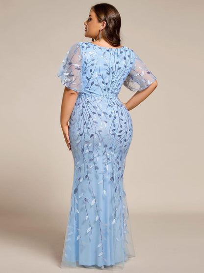 pretty DIONE|Fashion Plus Size V Neck Mermaid Sequin & Tulle Evening Dress