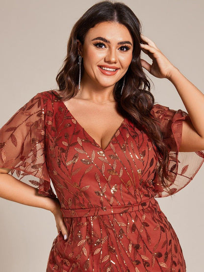 pretty DIONE|Fashion Plus Size V Neck Mermaid Sequin & Tulle Evening Dress