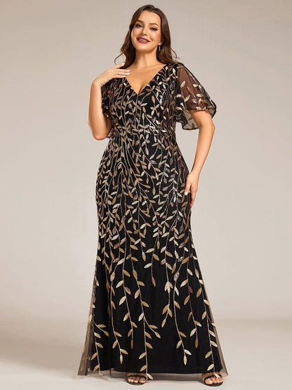 pretty DIONE|Fashion Plus Size V Neck Mermaid Sequin & Tulle Evening Dress