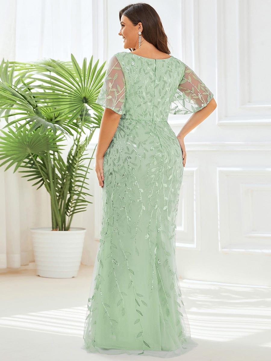 pretty DIONE|Fashion Plus Size V Neck Mermaid Sequin & Tulle Evening Dress