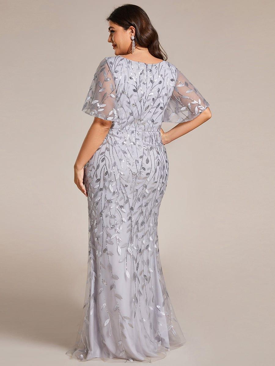 pretty DIONE|Fashion Plus Size V Neck Mermaid Sequin & Tulle Evening Dress