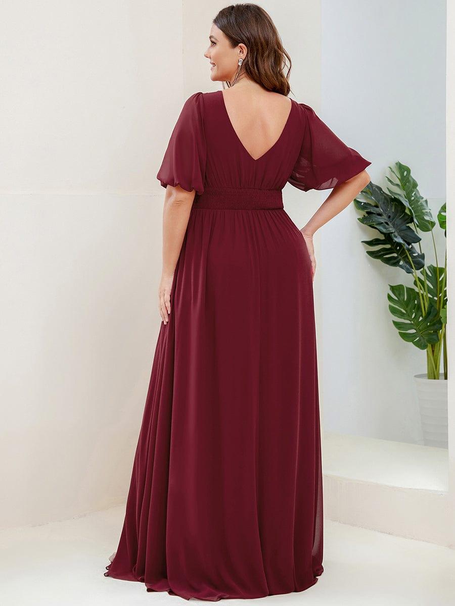ever MADISON|Chiffon Illusion V-Neck Flutter Sleeve Front Slit Evening Dress