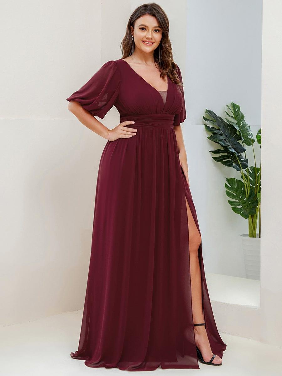 pretty MADISON|Plus Size V-Neck Front Slit Chiffon Evening Dress