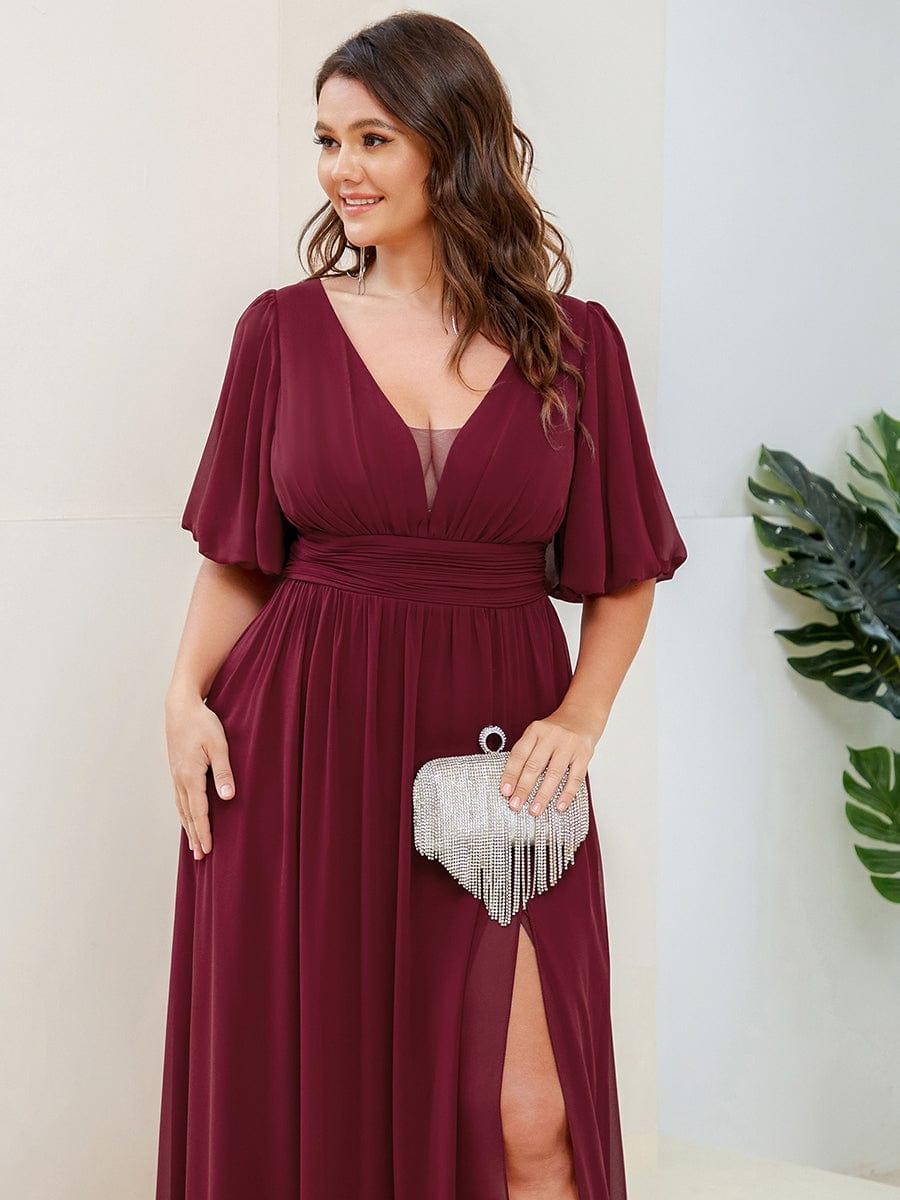 pretty MADISON|Plus Size V-Neck Front Slit Chiffon Evening Dress