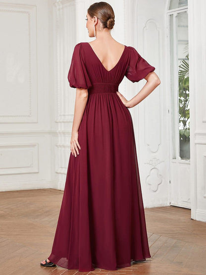 ever MADISON|Chiffon Illusion V-Neck Flutter Sleeve Front Slit Evening Dress
