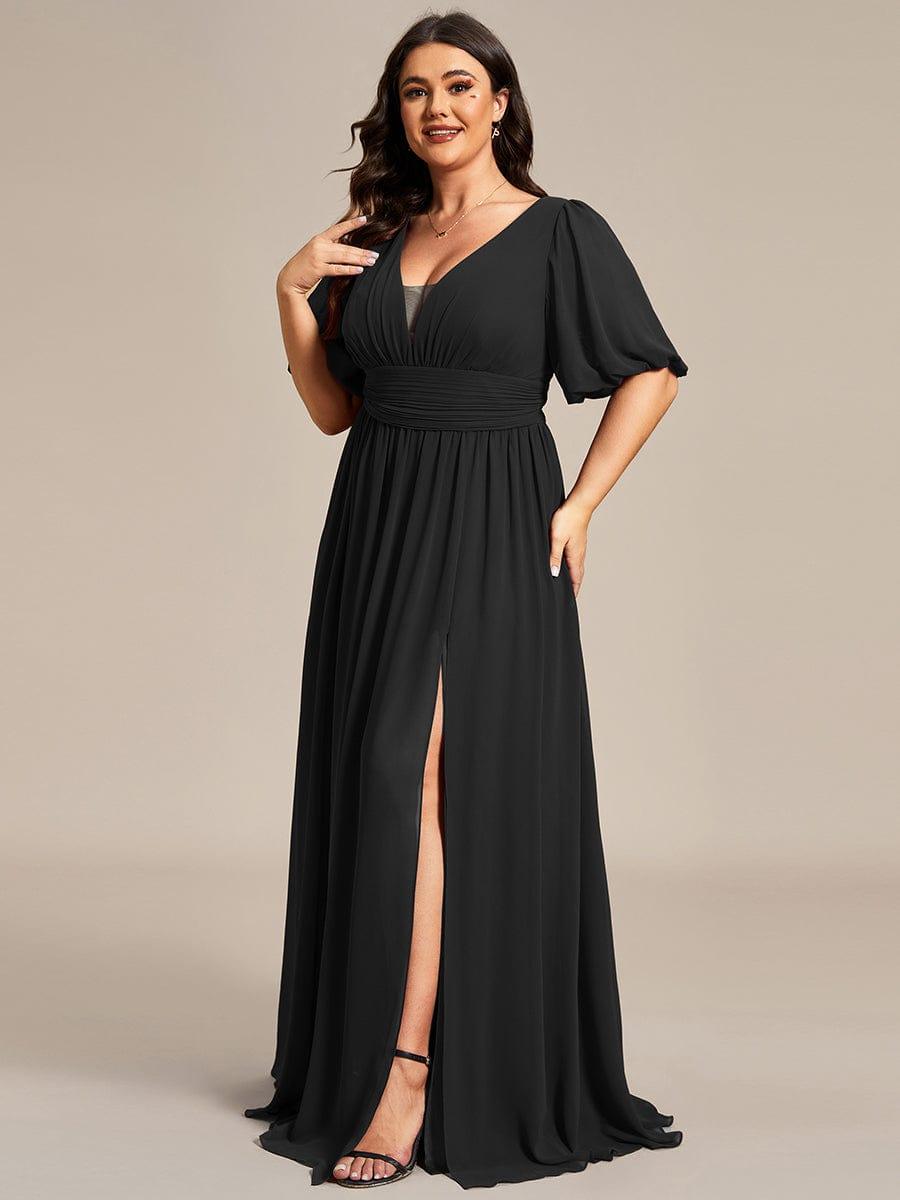 pretty MADISON|Plus Size V-Neck Front Slit Chiffon Evening Dress