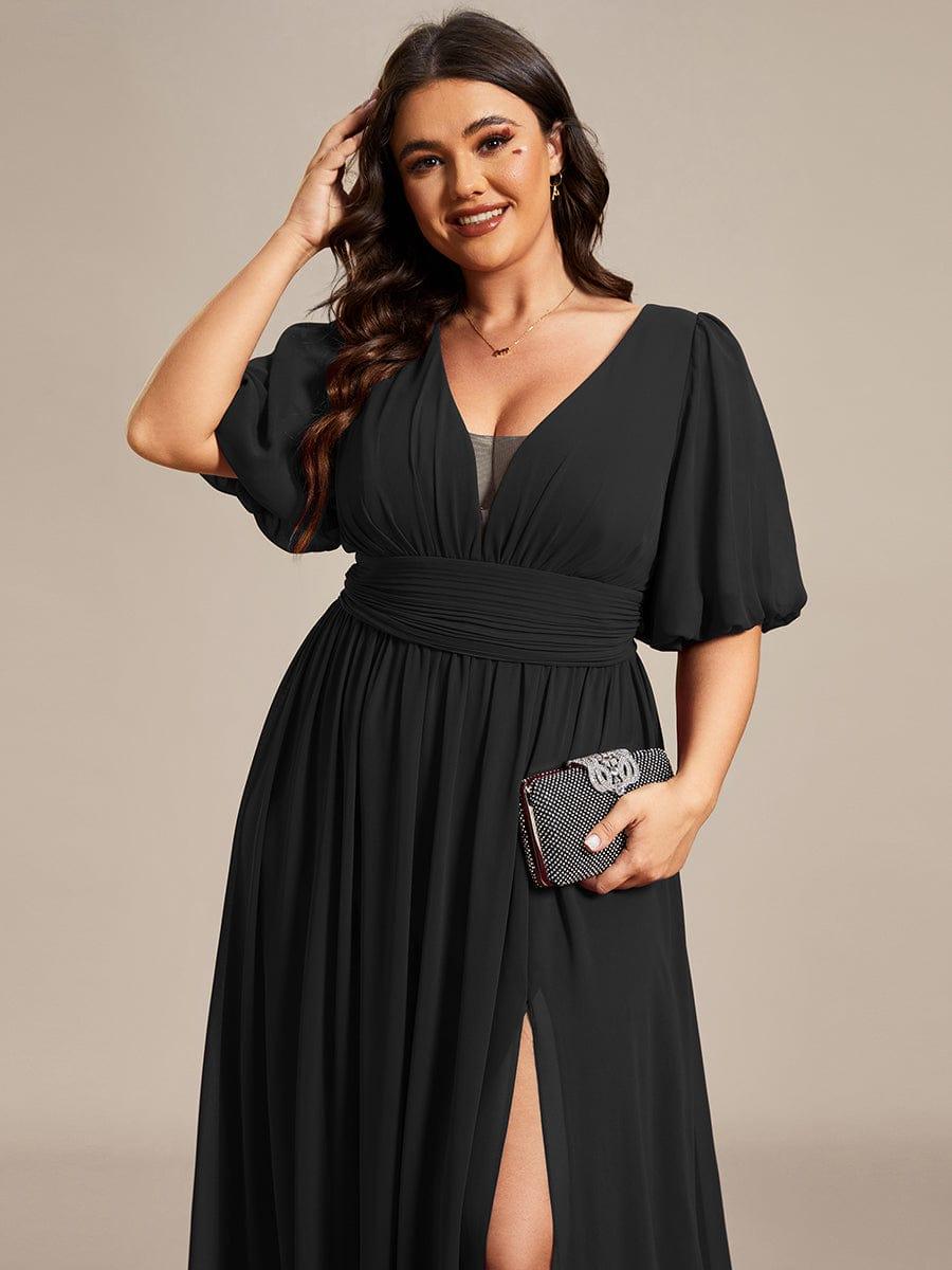 pretty MADISON|Plus Size V-Neck Front Slit Chiffon Evening Dress