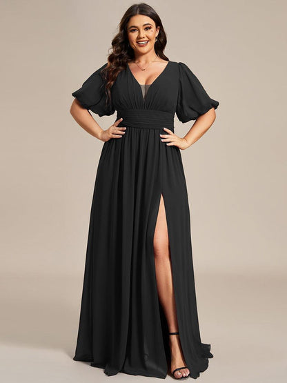 pretty MADISON|Plus Size V-Neck Front Slit Chiffon Evening Dress