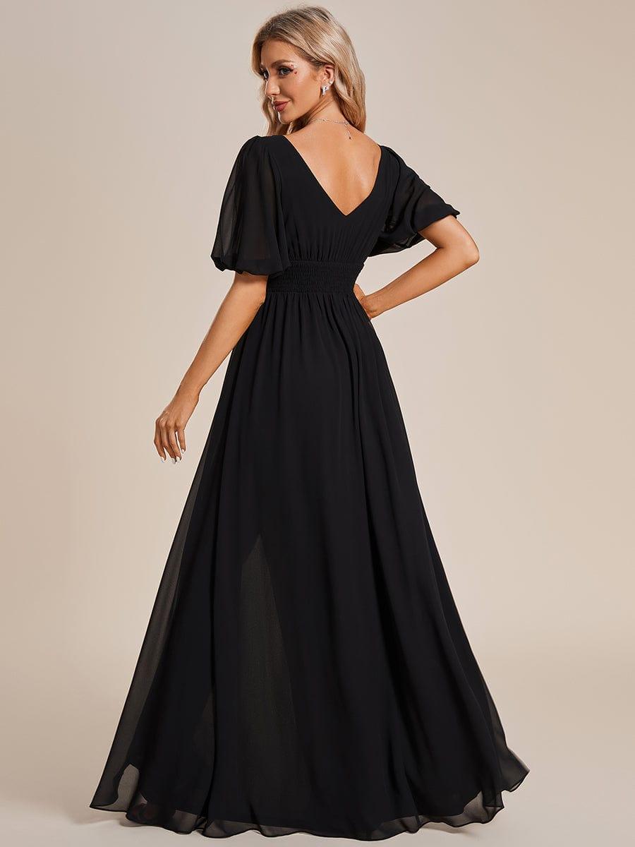 ever MADISON|Chiffon Illusion V-Neck Flutter Sleeve Front Slit Evening Dress