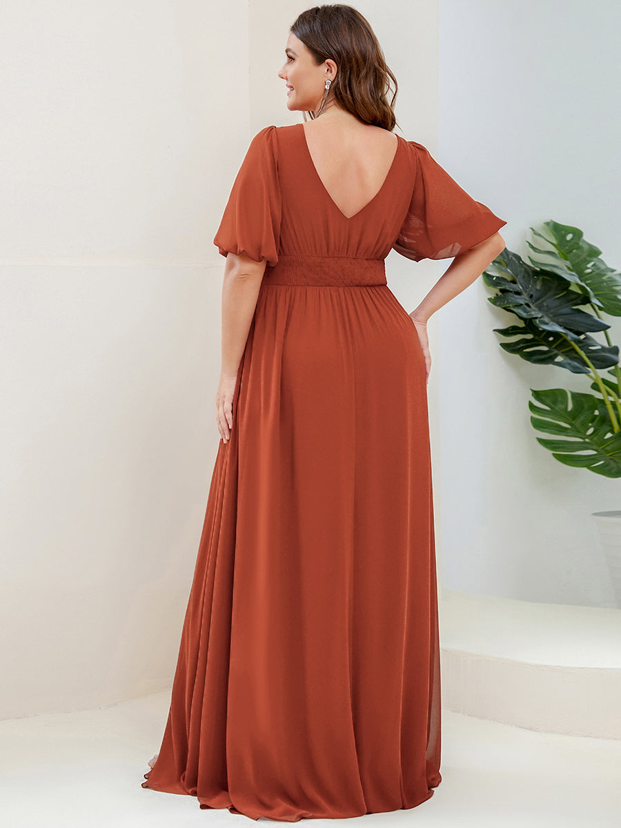 pretty MADISON|Plus Size V-Neck Front Slit Chiffon Evening Dress