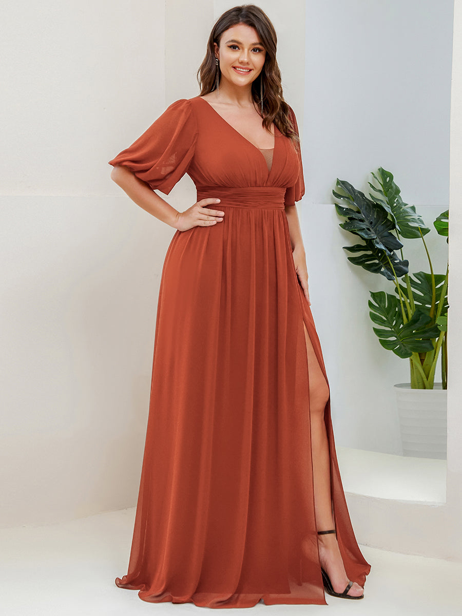 pretty MADISON|Plus Size V-Neck Front Slit Chiffon Evening Dress