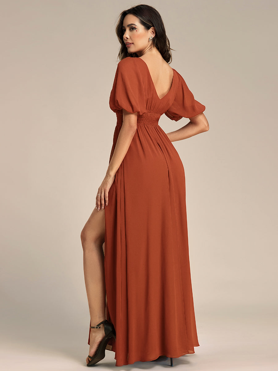 ever MADISON|Chiffon Illusion V-Neck Flutter Sleeve Front Slit Evening Dress