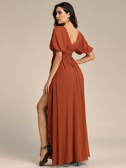 ever MADISON|Chiffon Illusion V-Neck Flutter Sleeve Front Slit Evening Dress
