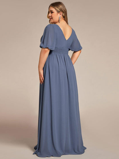 ever MADISON|Chiffon Illusion V-Neck Flutter Sleeve Front Slit Evening Dress