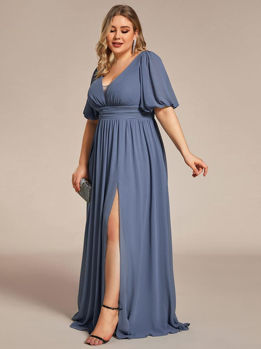 pretty MADISON|Plus Size V-Neck Front Slit Chiffon Evening Dress