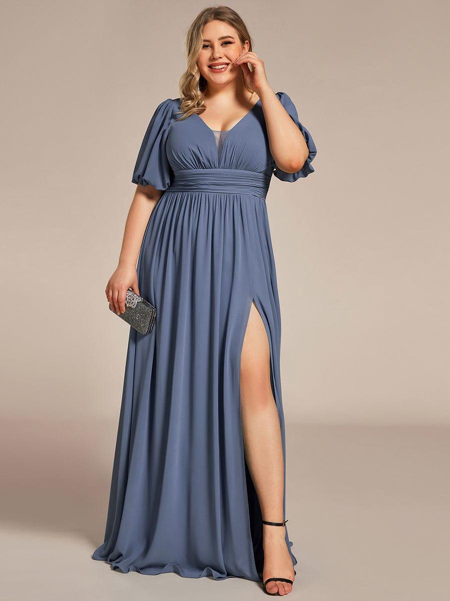 ever MADISON|Chiffon Illusion V-Neck Flutter Sleeve Front Slit Evening Dress