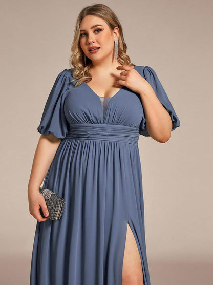 pretty MADISON|Plus Size V-Neck Front Slit Chiffon Evening Dress