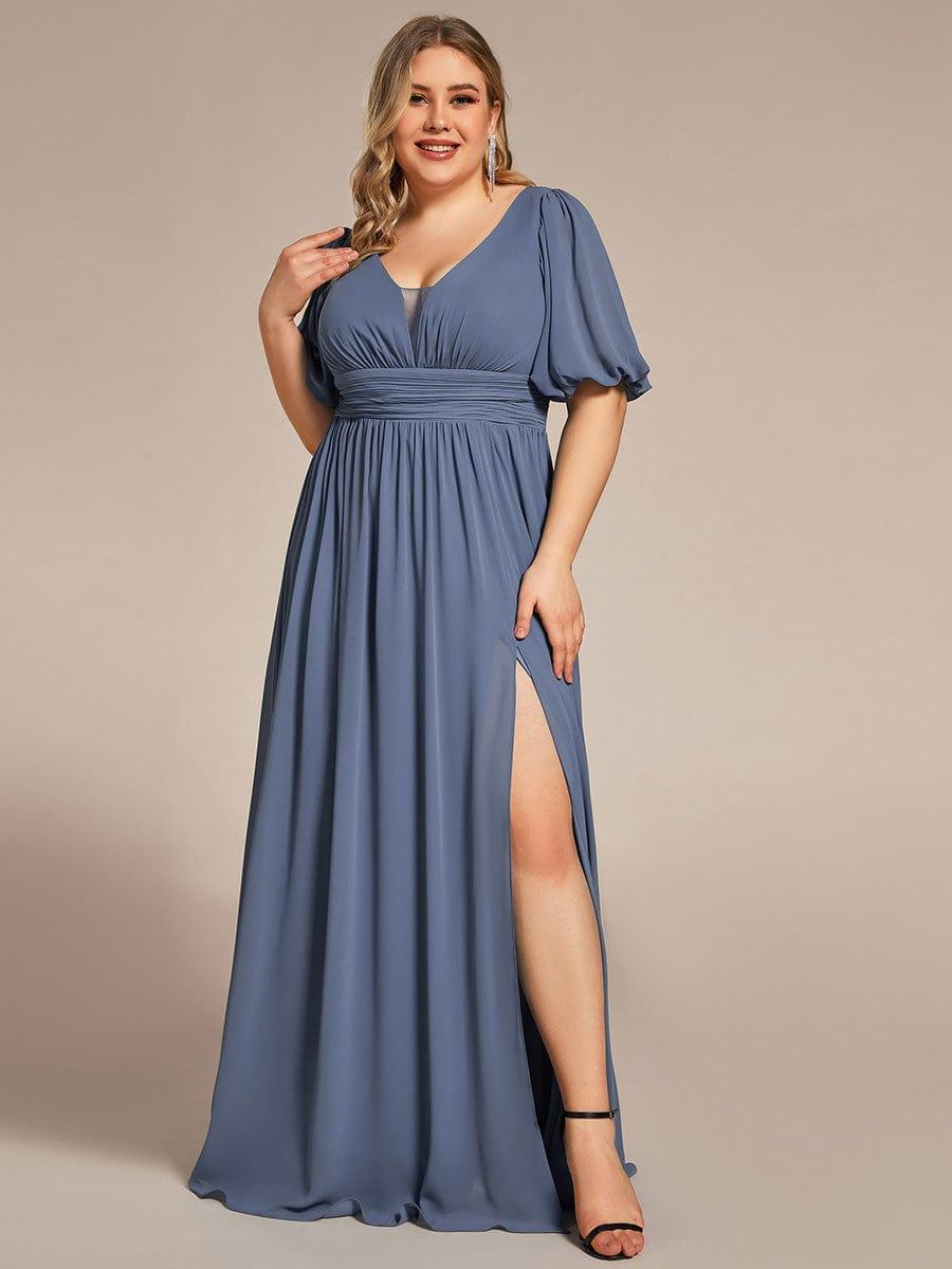 pretty MADISON|Plus Size V-Neck Front Slit Chiffon Evening Dress