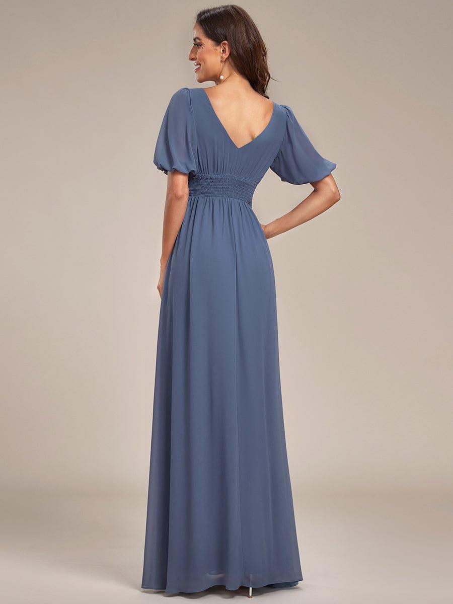 ever MADISON|Chiffon Illusion V-Neck Flutter Sleeve Front Slit Evening Dress