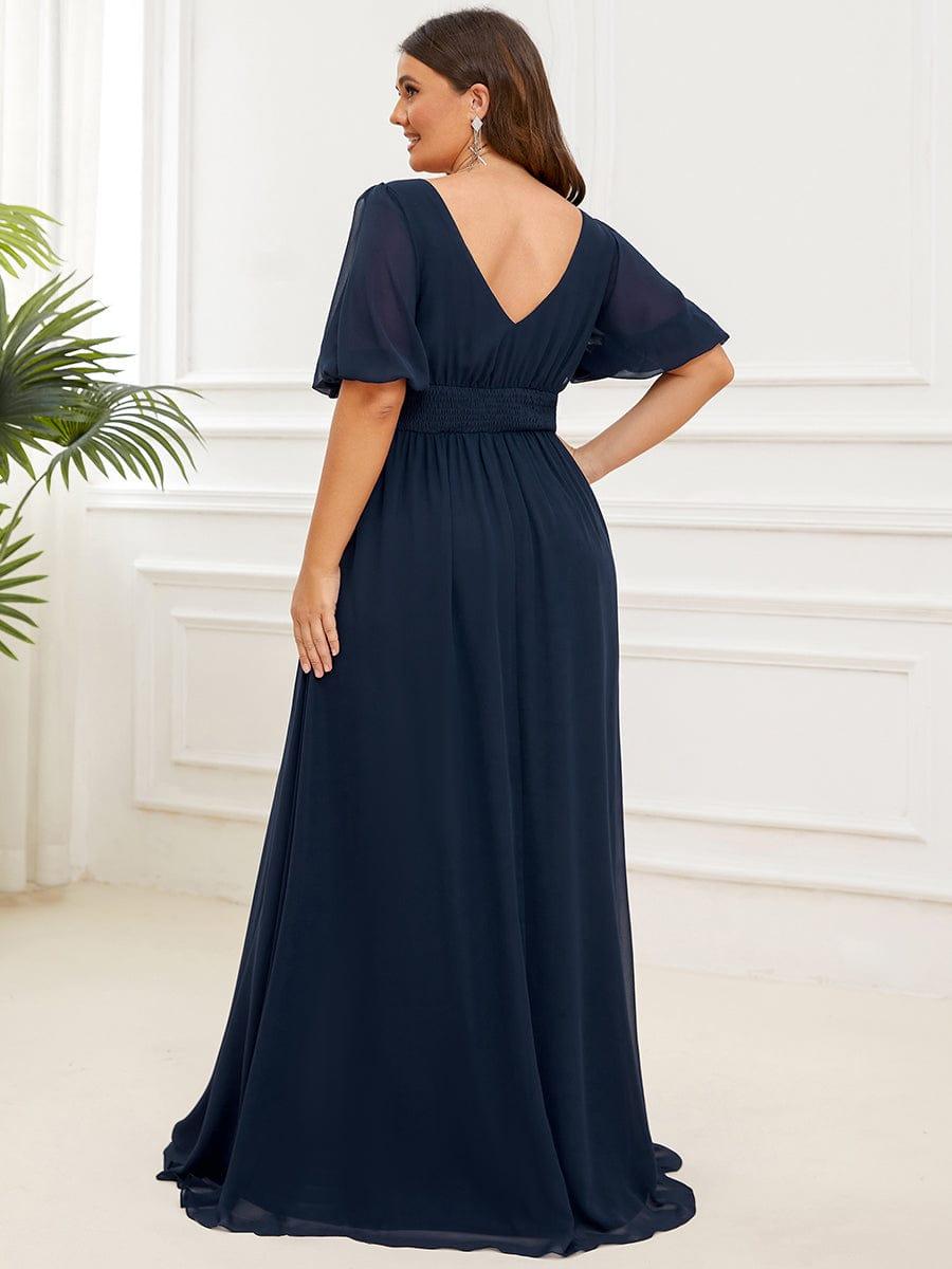 pretty MADISON|Plus Size V-Neck Front Slit Chiffon Evening Dress
