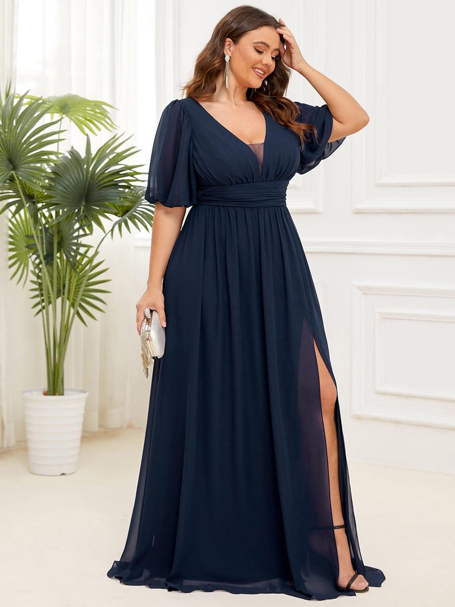 pretty MADISON|Plus Size V-Neck Front Slit Chiffon Evening Dress