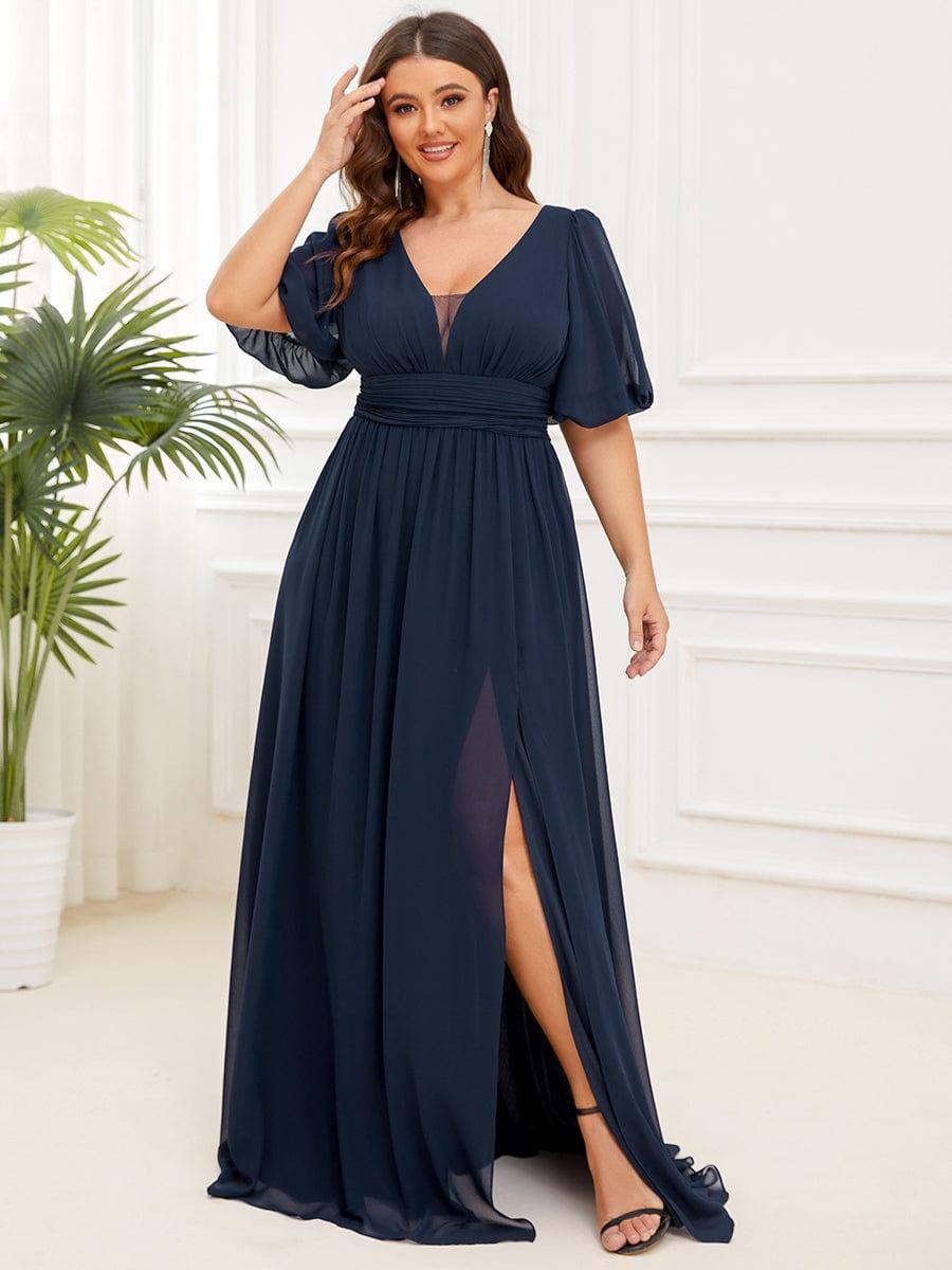 pretty MADISON|Plus Size V-Neck Front Slit Chiffon Evening Dress