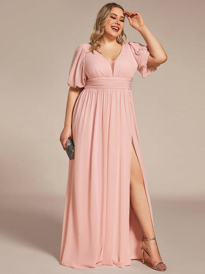 pretty MADISON|Plus Size V-Neck Front Slit Chiffon Evening Dress