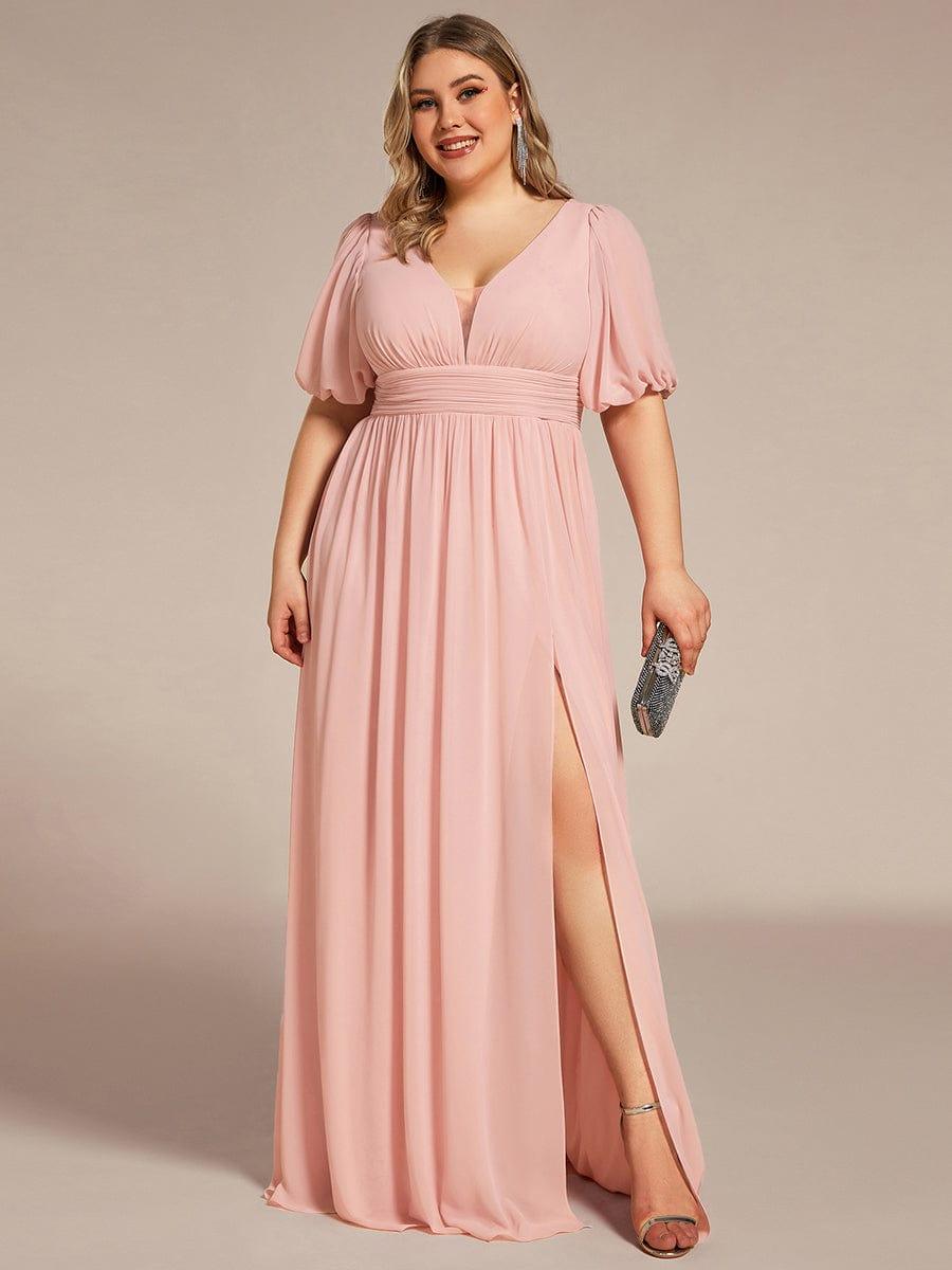pretty MADISON|Plus Size V-Neck Front Slit Chiffon Evening Dress