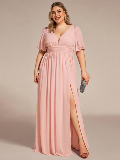 pretty MADISON|Plus Size V-Neck Front Slit Chiffon Evening Dress