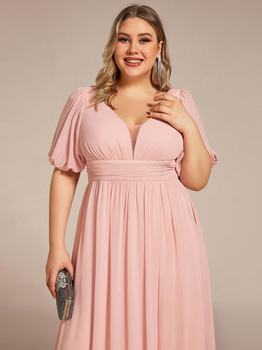 ever MADISON|Chiffon Illusion V-Neck Flutter Sleeve Front Slit Evening Dress