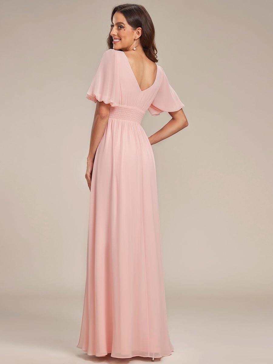 ever MADISON|Chiffon Illusion V-Neck Flutter Sleeve Front Slit Evening Dress