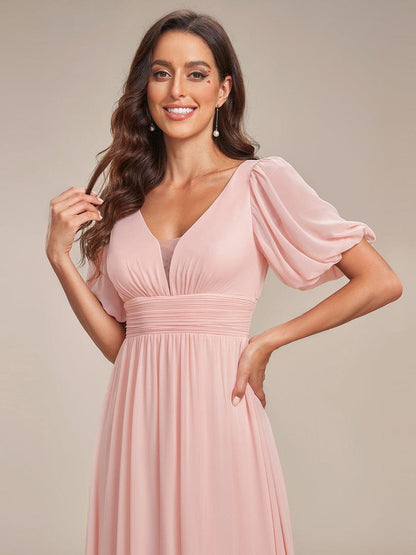 ever MADISON|Chiffon Illusion V-Neck Flutter Sleeve Front Slit Evening Dress