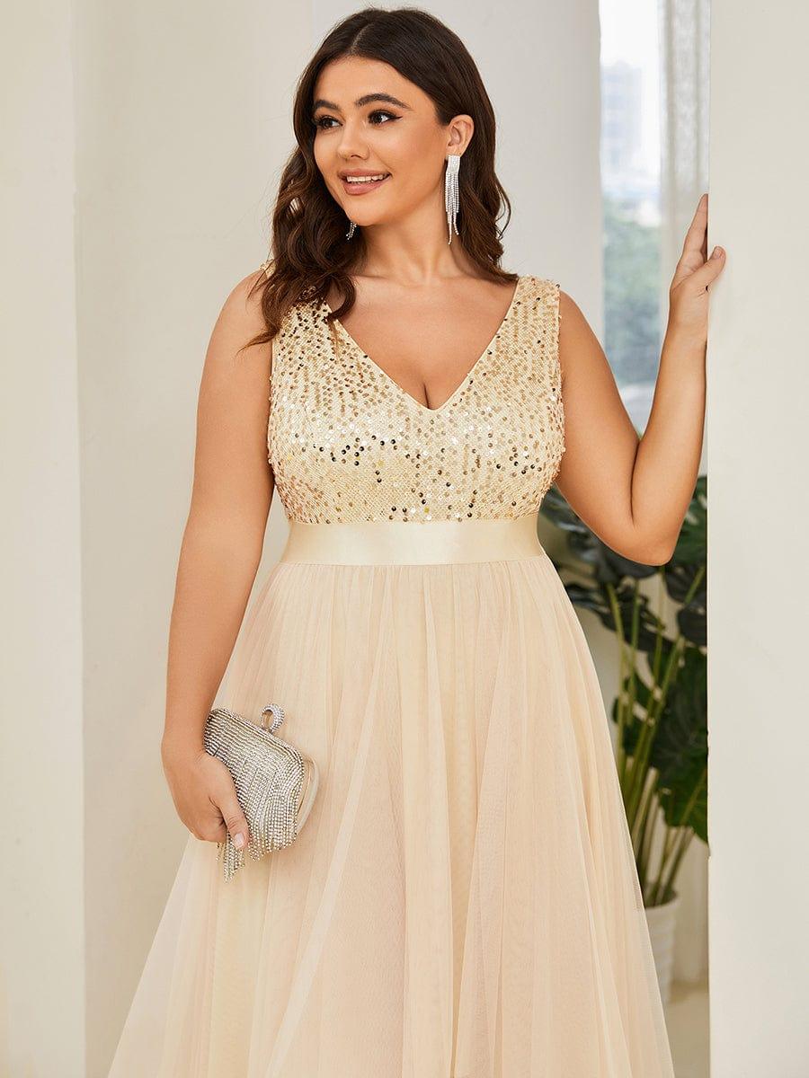 pretty CALLIE|Plus Size Sleeveless Sequin Ribbon Waist Tulle High Low Evening Dress
