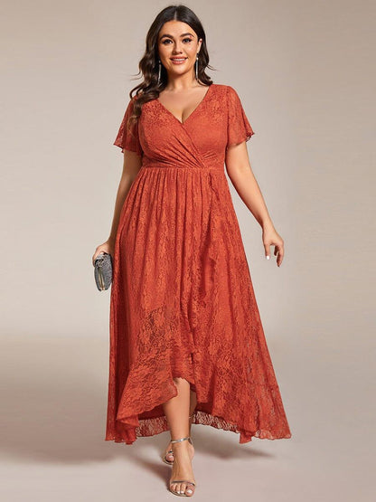pretty ELISE|Plus Size Ruffled Lace Formal Evening Dress