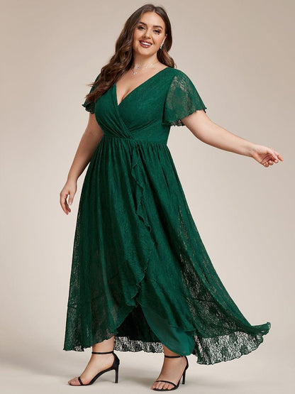 pretty ELISE|Plus Size Ruffled Lace Formal Evening Dress