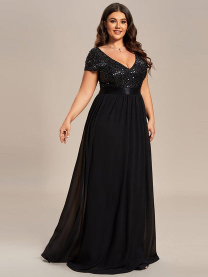 pretty MIRAGE|Plus Size Empire Waist V-Neck Cap Sleeve Chiffon Formal Evening Dress