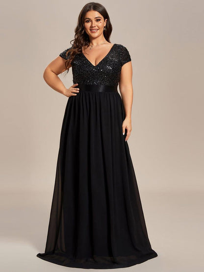 pretty MIRAGE|Plus Size Empire Waist V-Neck Cap Sleeve Chiffon Formal Evening Dress