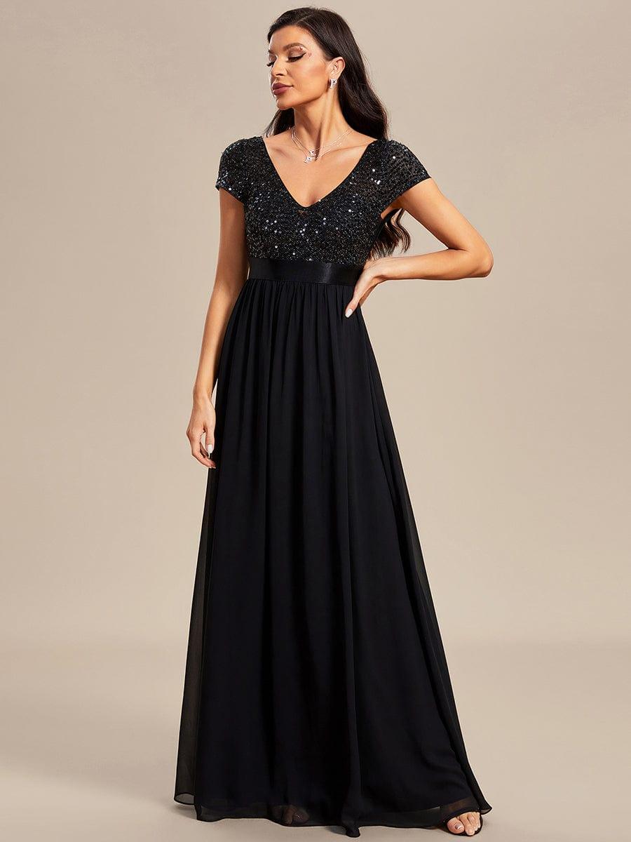 ever MIRAGE|Empire Waist V-Neck Cap Sleeve Chiffon Formal Evening Dress